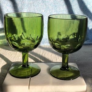 2 6” Vintage Pressed Glass Bartlett Collins Olive Green Goblet.
